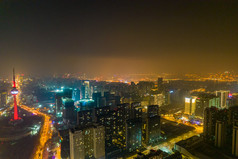 西安城市夜景灯光先电视塔交通航拍摄影图