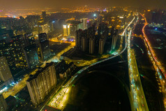 西安城市夜景灯光先电视塔交通航拍摄影图