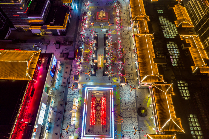 西安大唐不夜城夜景灯光航拍摄影图图片-包图网企业站