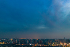 西安晚霞夜幕降临夜景灯光航拍摄影图