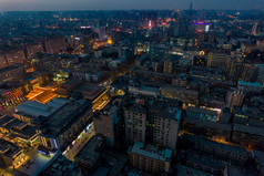 西安晚霞夜幕降临夜景灯光航拍摄影图