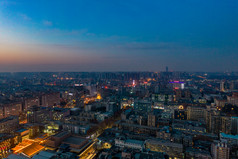 西安晚霞夜幕降临夜景灯光航拍摄影图