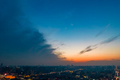 西安晚霞夜幕降临夜景灯光航拍摄影图