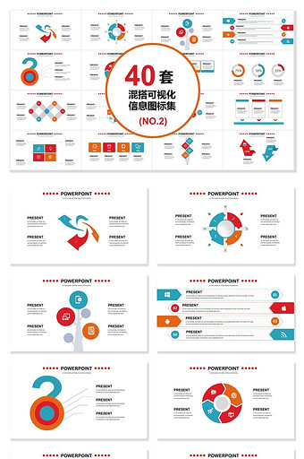40套混搭信息可视化图表集PPT模板图片