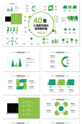 40套小清新信息可视化图表集PPT模板