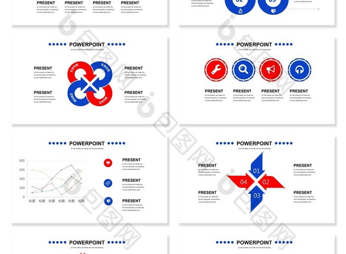 40套双配红蓝信息可视化图表集PPT模板