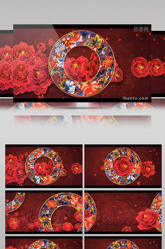 青花瓷红色牡丹万花筒视频图片