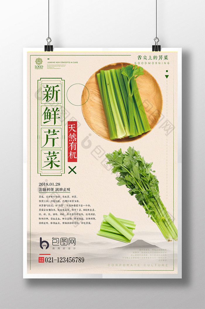 大气创意家常菜芹菜促销宣传海报