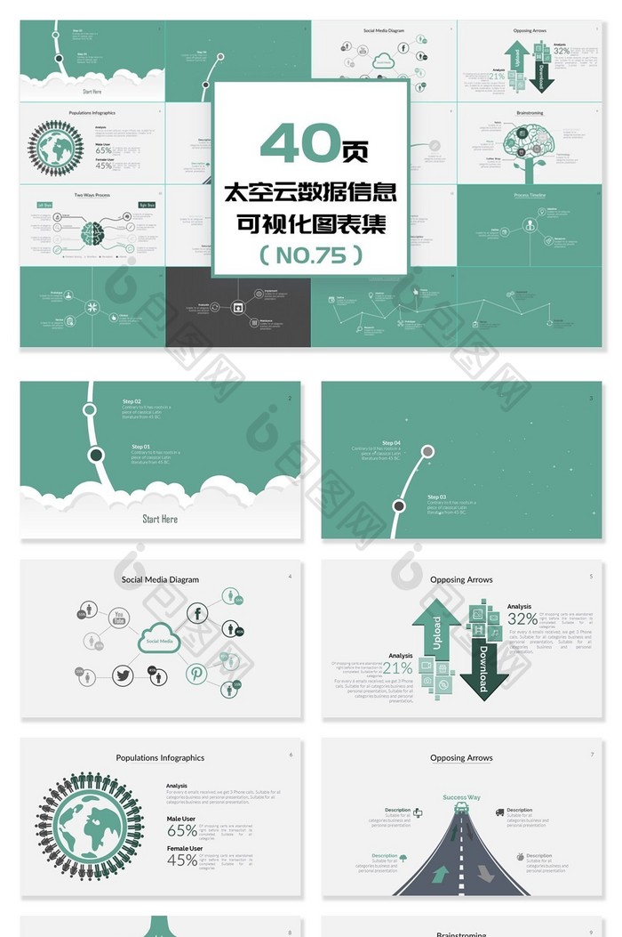 40页太空云数据信息可视化PPT图表图片图片