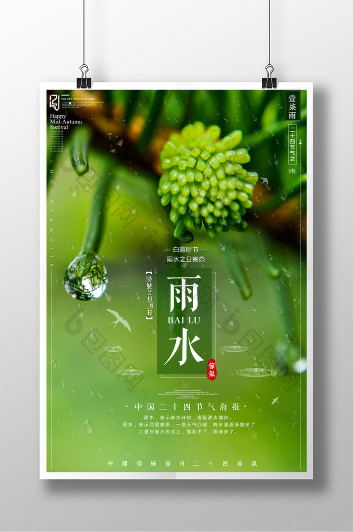 简约中国二十四节气雨水海报设计