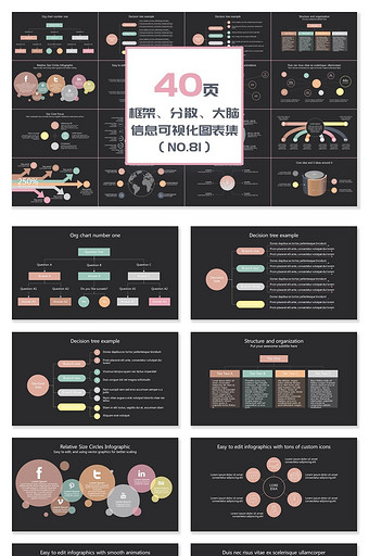 40页框架、分散关系信息可视化PPT图表图片
