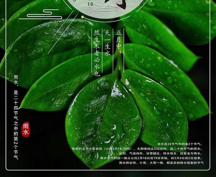 绿色大气简洁二十四节气雨水海报