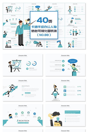 40页卡通办公人物信息可视化PPT图表