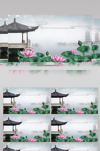 中国风水墨荷花LED高清背景视频图片