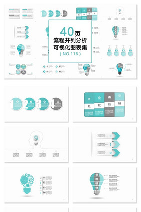 40页商务流程并列分析可视化PPT图表