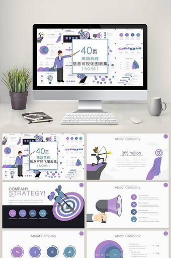 40页高端典雅紫色信息可视化PPT图表图片