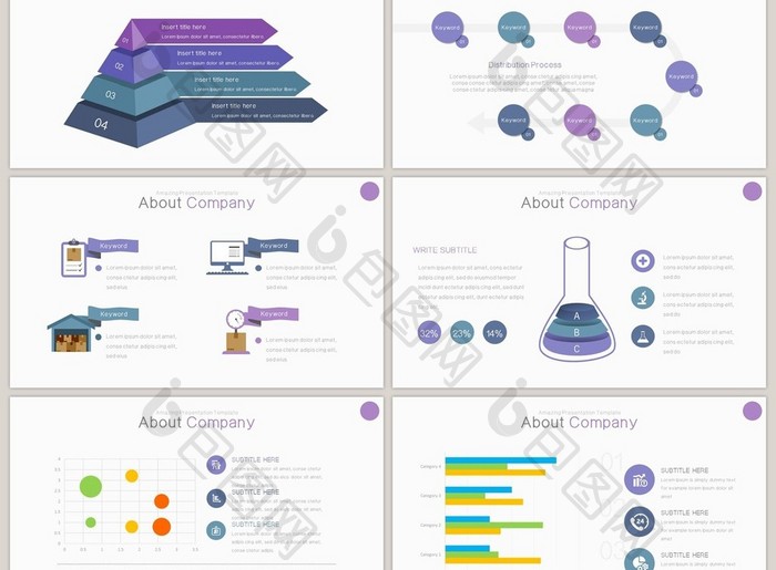 40页高端典雅紫色信息可视化PPT图表