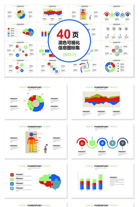 40页混色信息可视化图表集PPT模板