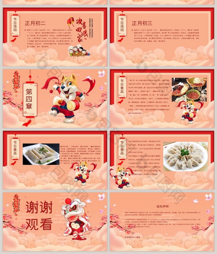 新年喜庆春节传统风俗PPT模板