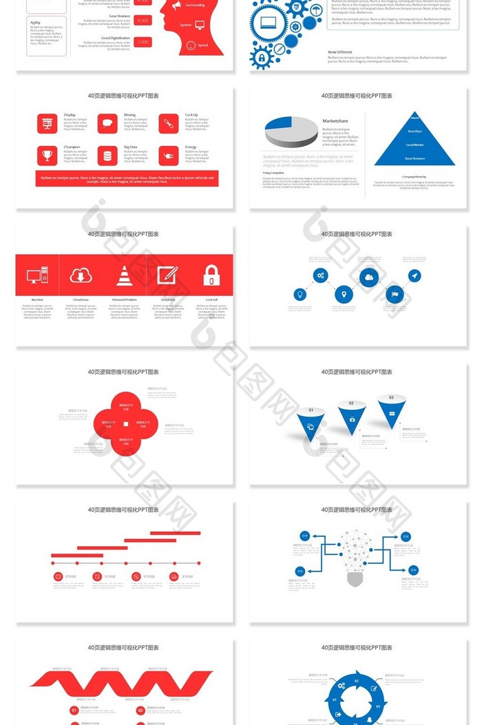 40页逻辑思维分析可视化PPT图表