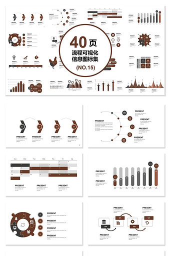 40页流程信息可视化图表集PPT模板图片