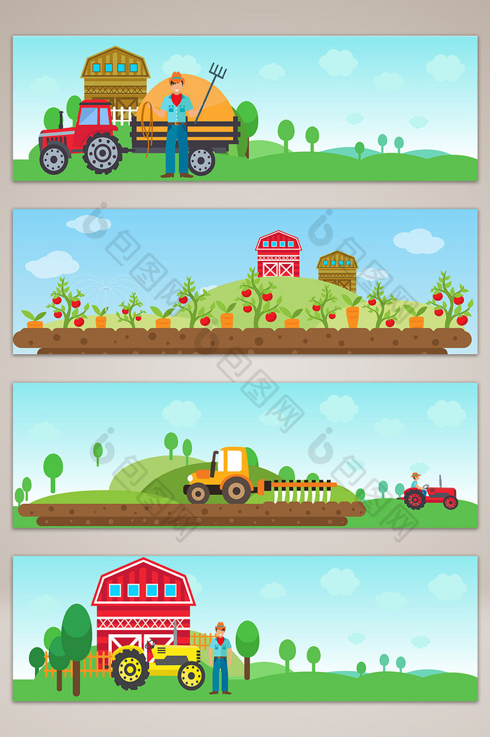 扁平化卡通农场海报设计背景图