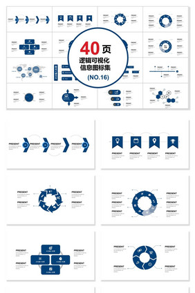 40页逻辑信息可视化图表集PPT模板