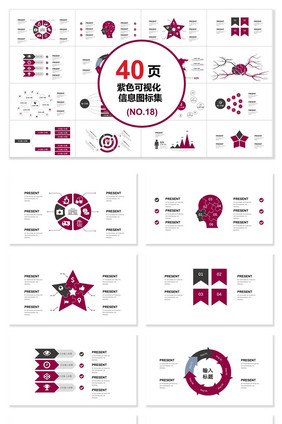 40页紫色辑信息可视化图表集PPT模板