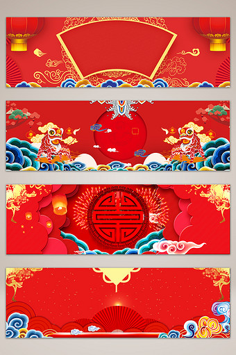 中国风喜迎新年红色banner海报背景图片
