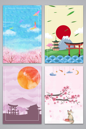 日本旅游卡通樱花广告设计背景图