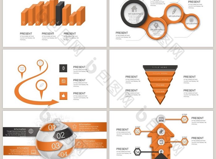 40页橙微粒体信息可视化图表集PPT模