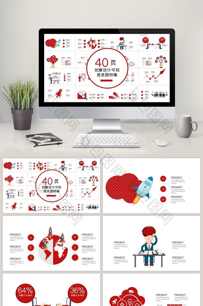 40页创意设计可视化图表集PPT模板