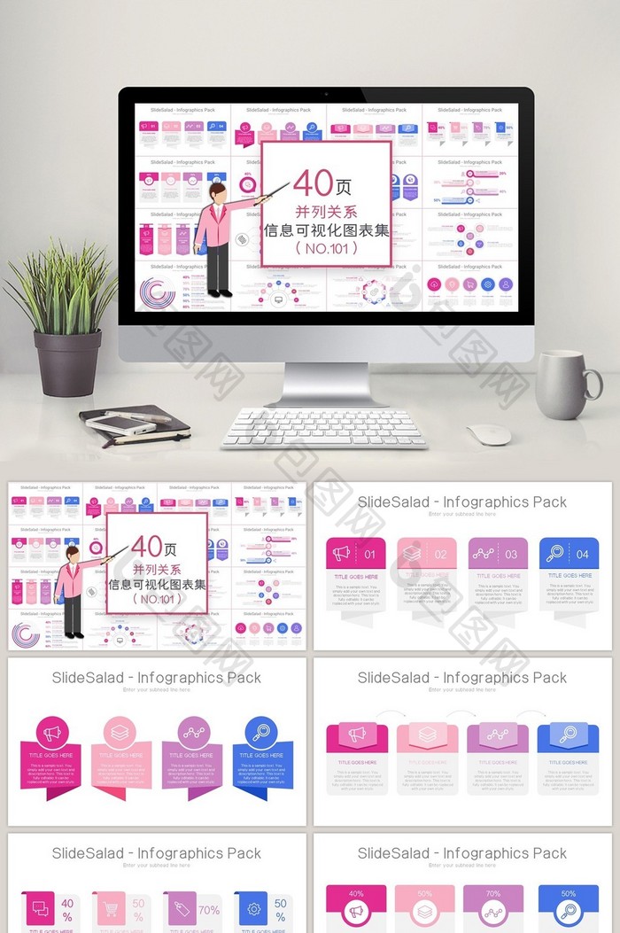 40页并列关系信息可视化PPT图表