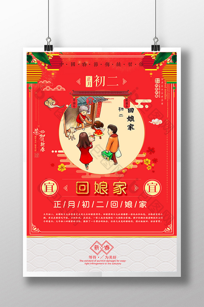 喜庆大年初二回娘家主题海报设计