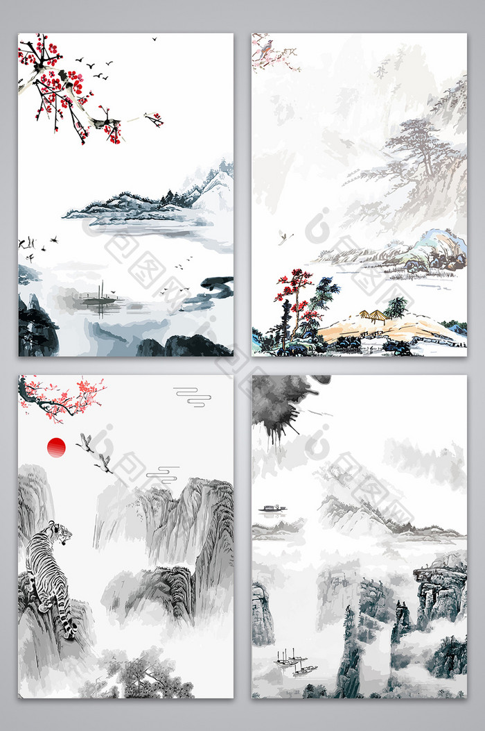 山水手绘中国风背景图