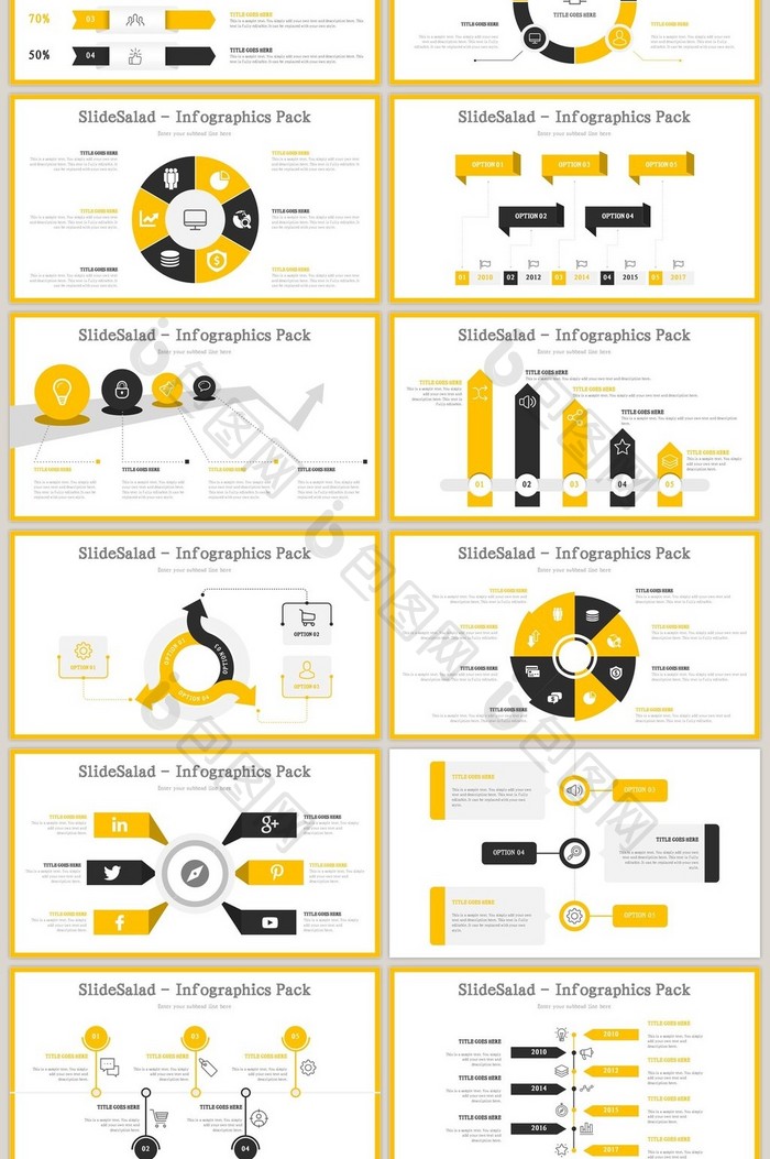 40页黑黄配色信息可视化PPT图表