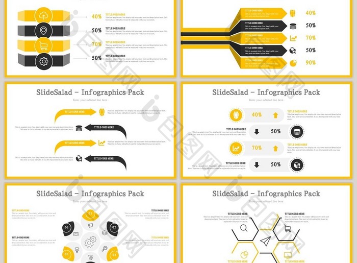 40页黑黄配色信息可视化PPT图表