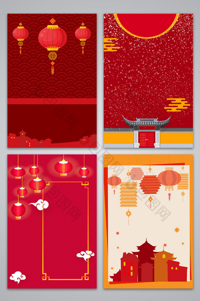 矢量扁平中国风传统庙会年货节海报背景图