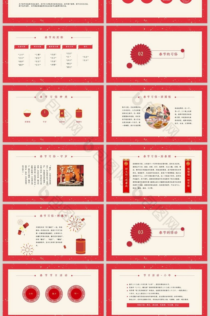红黄配色中国风春节介绍PPT模板