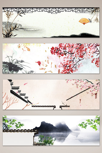 手绘中国风春季风景banner海报背景图片