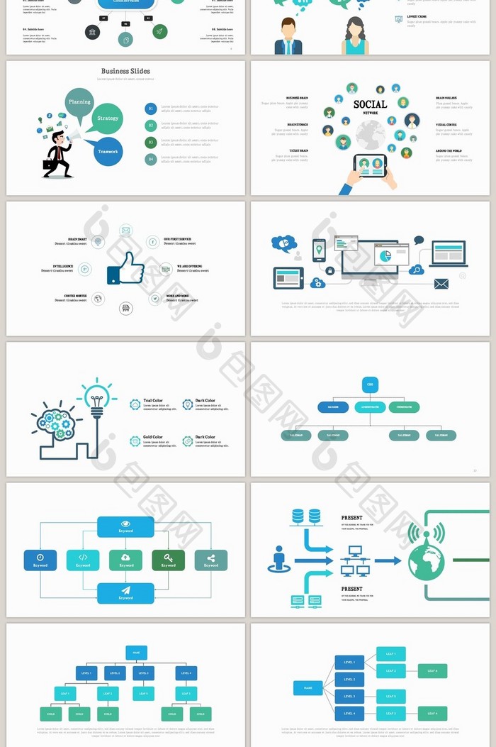 40页互联网组织框架信息可视化PPT图表