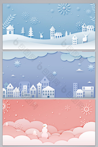 冬季剪纸贴画风格PSD海报背景图图片