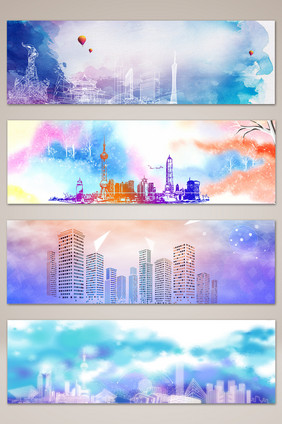 梦幻手绘城市印象banner海报背景