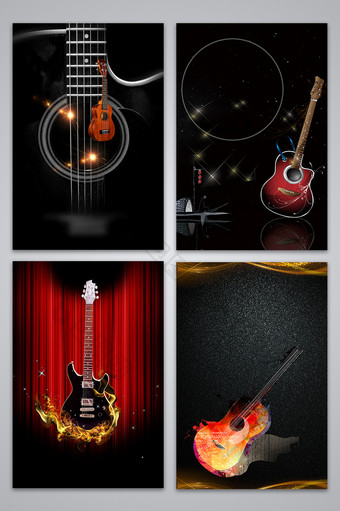 黑色简约时尚吉他培训海报设计背景图图片