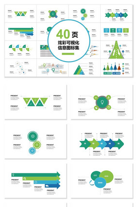 40页炫彩信息可视化图表集PPT模板