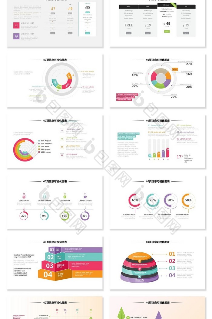 40页多彩关系图形信息可视化PPT图表