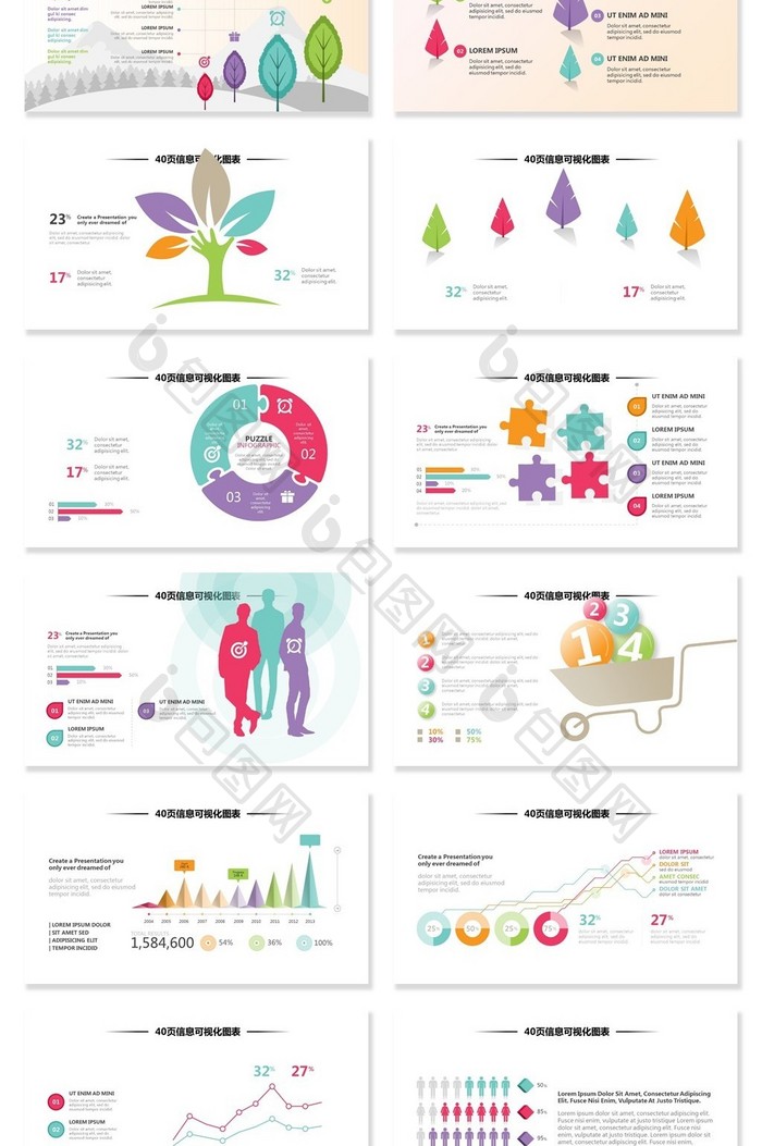 40页多彩关系图形信息可视化PPT图表
