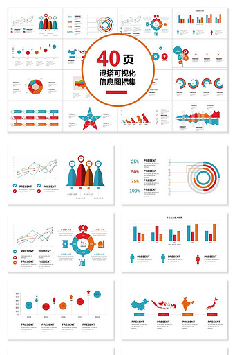 40页混搭信息可视化图表集PPT模板图片