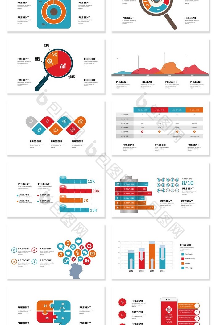 40页混搭信息可视化图表集PPT模板