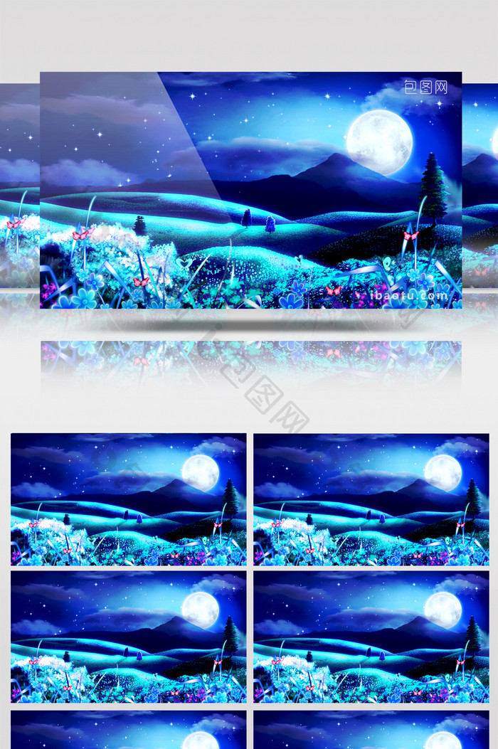梦幻蓝色唯美月亮蝴蝶LED舞台视频